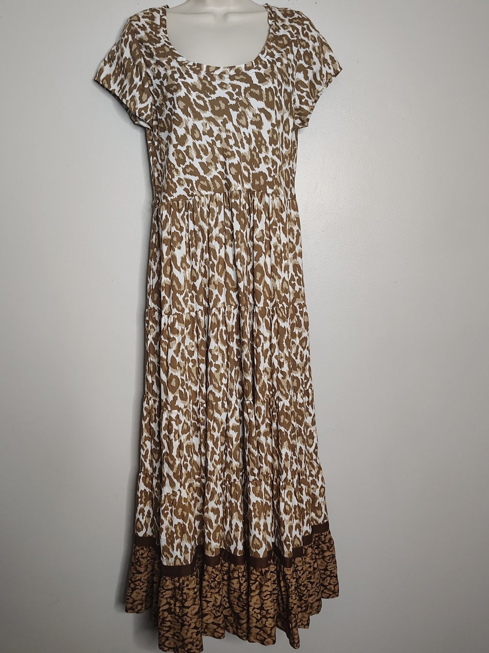Soft Surroundings Dress Kara Tiered Midi Mocha Tan Leopard Animal Small NWT - Picture 1 of 9